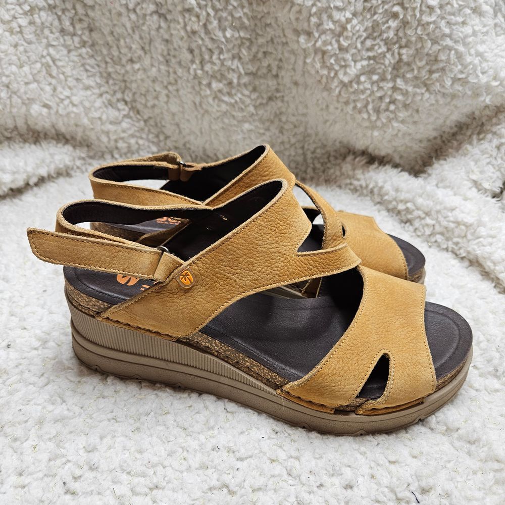 Jungla‎ Back Ankle Strap Leather Low Wedge Sandals sz 41